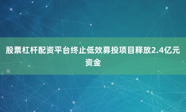 股票杠杆配资平台终止低效募投项目释放2.4亿元资金