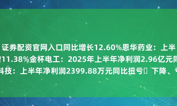 证券配资官网入口同比增长12.60%恩华药业：上半年净利润7亿元同比增11.38%金杯电工：2025年上半年净利润2.96亿元同比增7.46%光智科技：上半年净利润2399.88万元同比扭亏►下降、亏损宝胜国际：上半年净利润同比下降44.1%